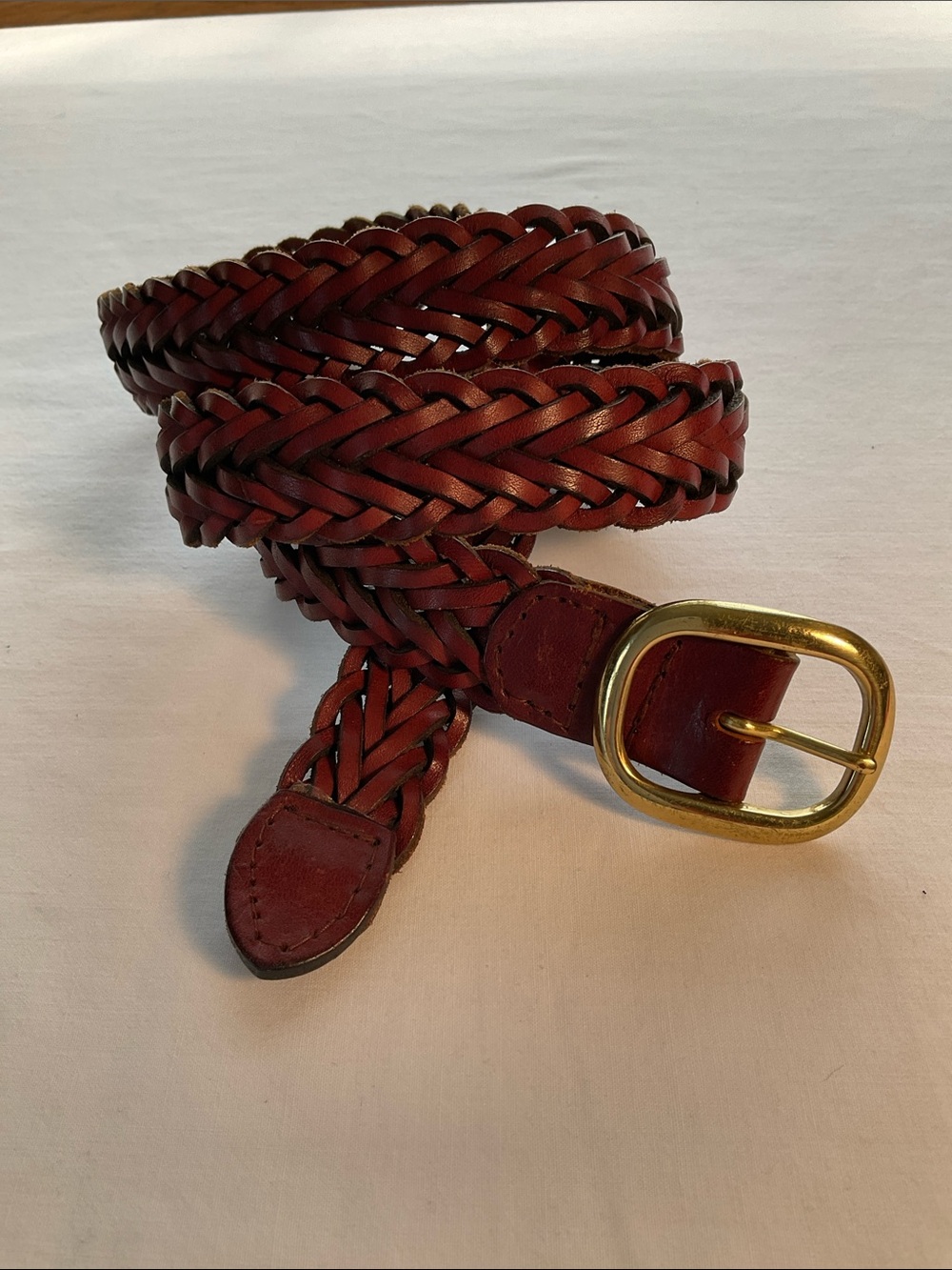 Braided Leather Belt - Brown with Brass Buckle